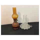 Mini Amber Glass Oil Lamp & Candle Holder