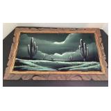 Velvet painting with wood frame, 23x14 1/2'