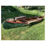 St. Louis Meramec Canoe; wood, sail & mast