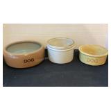 2 Stoneware Crock Dog Bowls & Crock