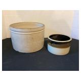 2 stoneware crocks; 9 1/2x6' & 6 x3 1/2' tall