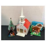 Lighted, musical plastic church and nativity sets