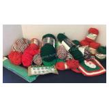 Christmas colors of yarns, jingle bells & more