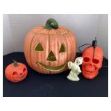 Large lighted ceramic pumpkin & vintage candles