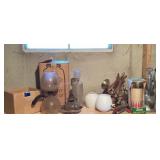 Vintage kitchen items; zinc lids, decanter, MCM