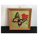 Vintage butterfly embroidered picture, 7x7'
