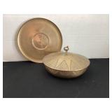 Brass covered dish & plate