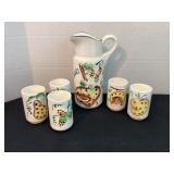 Vintage ceramic pitcher & 5 3 1/2' tall cups
