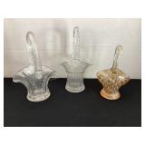 3 vintage small glass baskets, one carnival glass