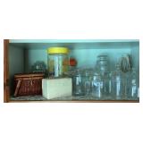 Shelf of canisters, recipe boxes & more