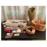 Shells, West Coast 13 1/2' pottery vase, beads &