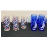 9 vintage 5' glasses; eagles & sailboats