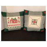 Two 13x13" Cross Stitched Pillows, clean