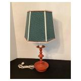 Red metal tole lamp, 18 1/2" tall
