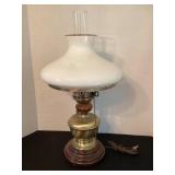 22 1/2" hurricane lamp with milk glass shade,