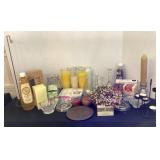 Candles, candle holders, lamp oil, small wreath