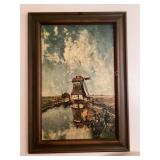 Large wood framed windmill picture, 27 x38 1/2"