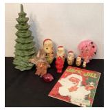 Vintage Christmas; ceramic tree, nesting Santa,