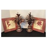 Metal accent pieces & 10x10" floral pictures
