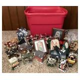 Tote of Christmas Decor, village pieces & more