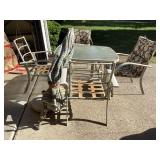 Patio table, 4 chairs & umbrella