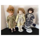 3 porcelain dolls, appx. 17" tall