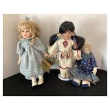 Porcelain & Fabric Dolls, tallest is 16"