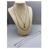 4 Sterling Necklaces, frog charm & etched pendant