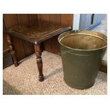 Accent table with stencil & metal trash can