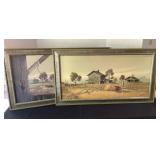 2 vintage farm pictures, avocado green trim on