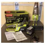Ryobi 18V chainsaw, charger, hand vac & 2