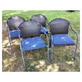 4 stackable patio chairs with seat cushions