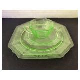 4 piece green depression glass place setting