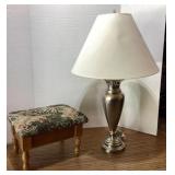 32" pewter tone lamp & flip top stool