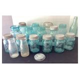 Tote of Blue Ball Canning Jars & More