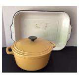 Cast enamel saucepan & graniteware pan