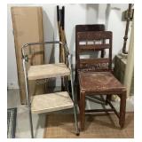 Wood chairs, step stool, Christmas tree, walking