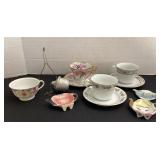 Tea cups, tea bag holders, tea strainer & stand