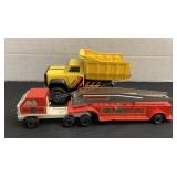 Vintage Tonka dump truck & fire truck, metal