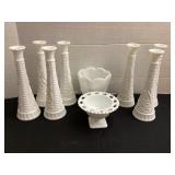 Milk glass vases, 9 pieces