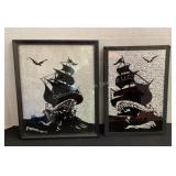 2 vintage ship silhouette pictures