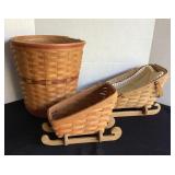Longaberger baskets & wood sleigh runners