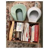 Enamel & porcelain bed pans, books