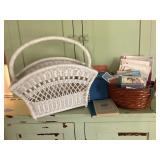 Wicker magazine holder, stationary & books