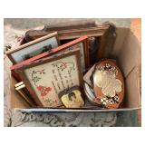 Box of vintage frames & pictures