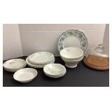Vintage dishes & teak wood covered cheese dish