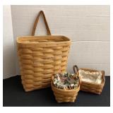 3 Longaberger baskets, wall basket & 2 smaller