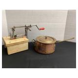 Pampered Chef apple peeler, copper saucepan &
