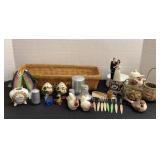 Basket of salt & peppers, toothpick holder,