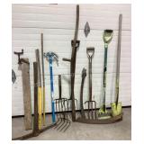 Pipe bender, shingle shovels, scythe, pick & more